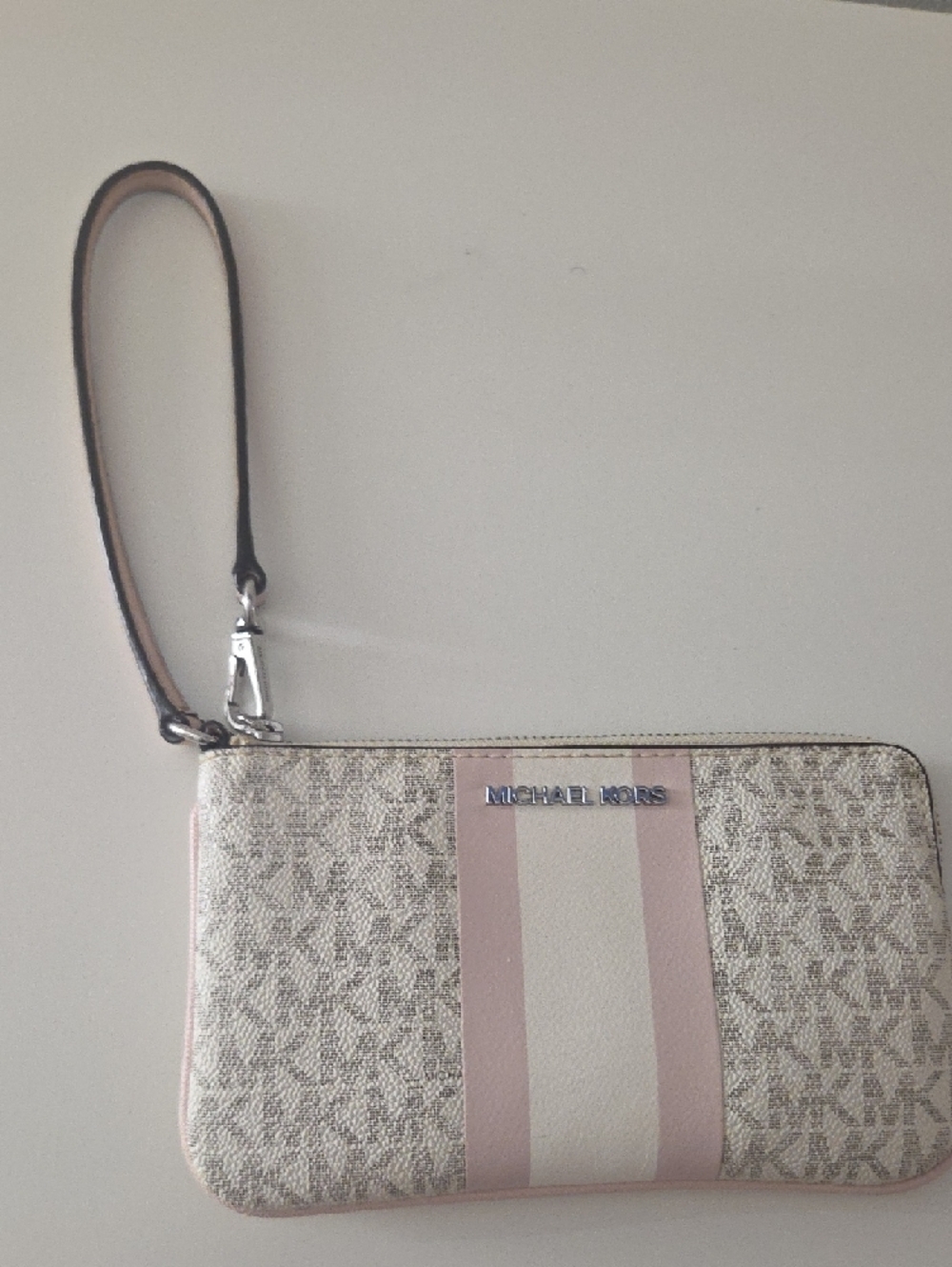 Michael Kors Pink and Ivory Signature Stripe Wristlet - Picture 4 of 6